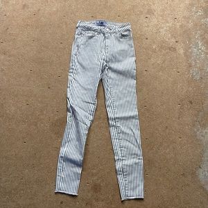 grey and white striped jeans